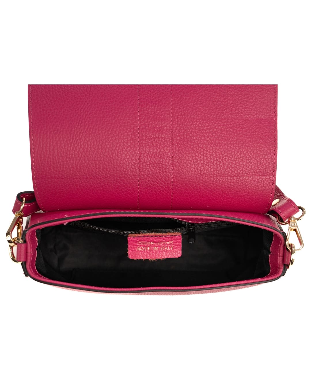 INES Borsa a spalla in vera pelle martellata fucsia con tracolla