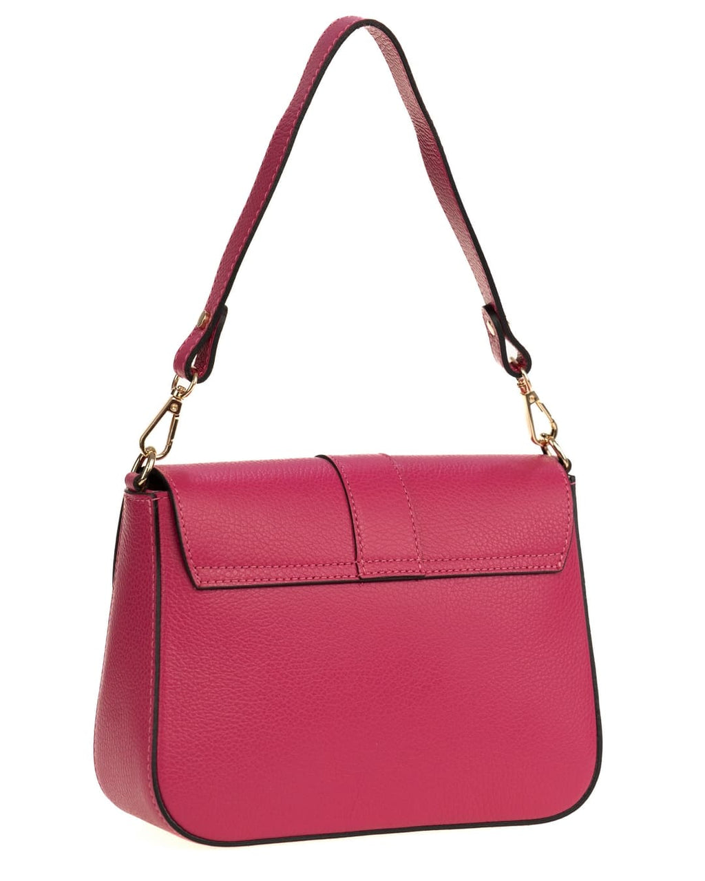 INES Borsa a spalla in vera pelle martellata fucsia con tracolla