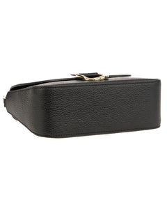INES Borsa a spalla in vera pelle martellata nero con tracolla