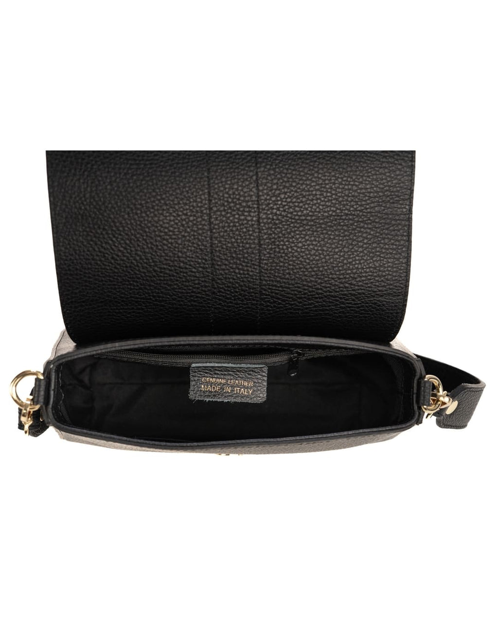 INES Borsa a spalla in vera pelle martellata nero con tracolla