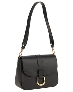 INES Borsa a spalla in vera pelle martellata nero con tracolla