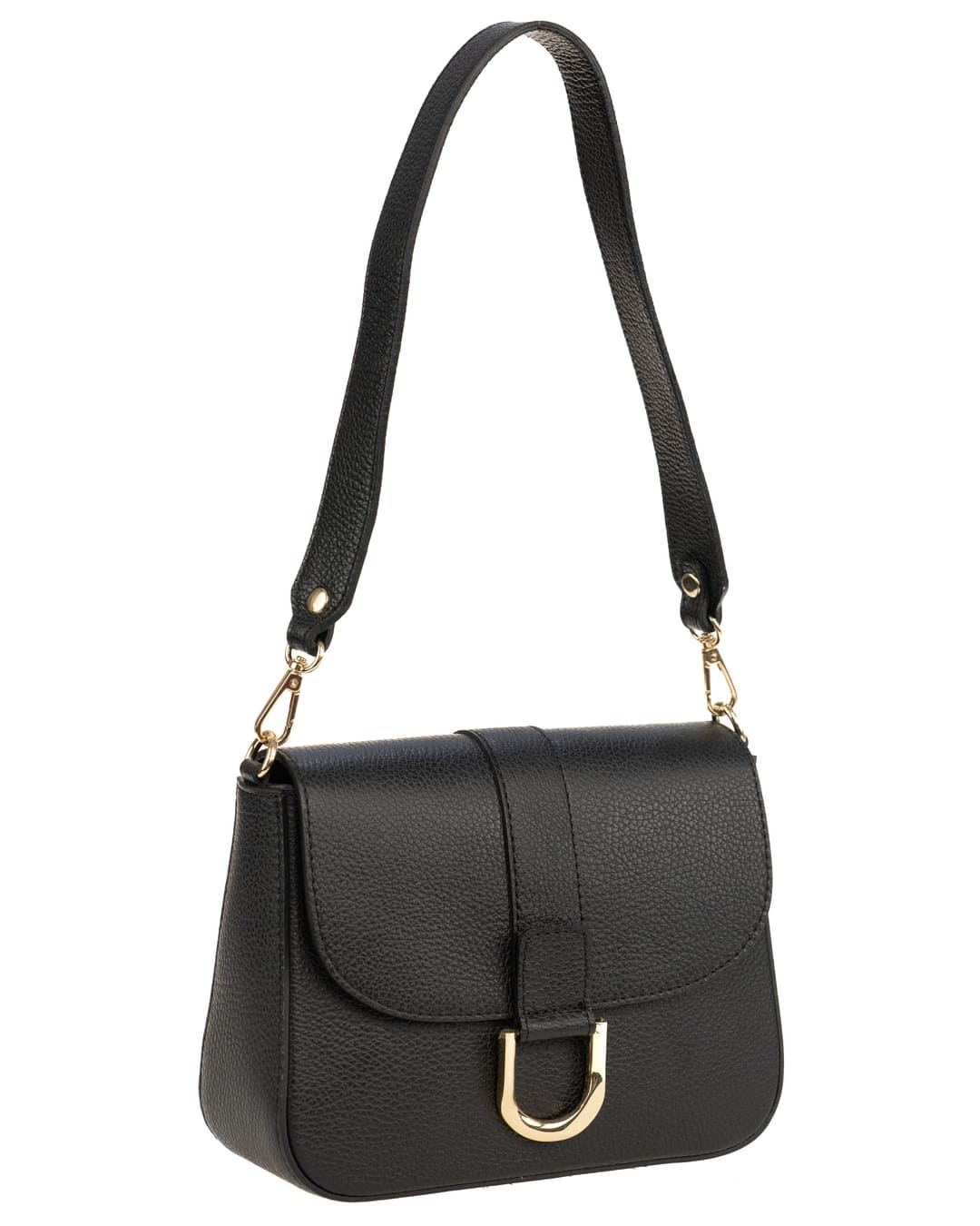 INES Borsa a spalla in vera pelle martellata nero con tracolla