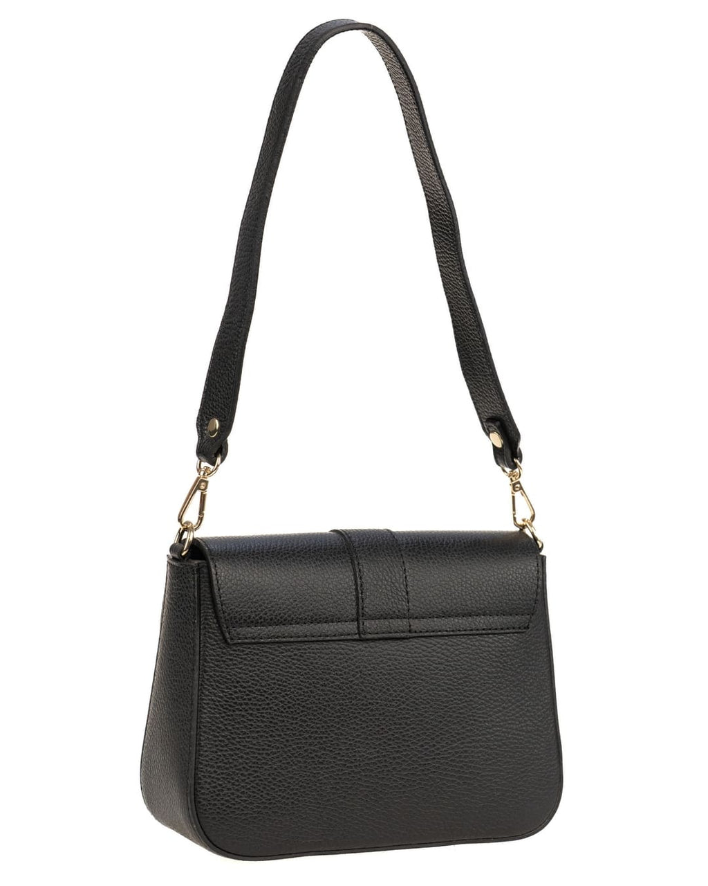 INES Borsa a spalla in vera pelle martellata nero con tracolla