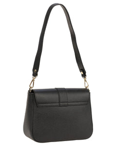 INES Borsa a spalla in vera pelle martellata nero con tracolla