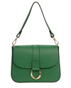 INES - Bolso de hombro de piel auténtica granulada verde con bandolera
