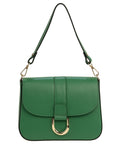 INES Borsa a spalla in vera pelle martellata verde con tracolla