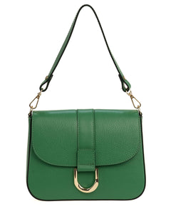 INES Borsa a spalla in vera pelle martellata verde con tracolla