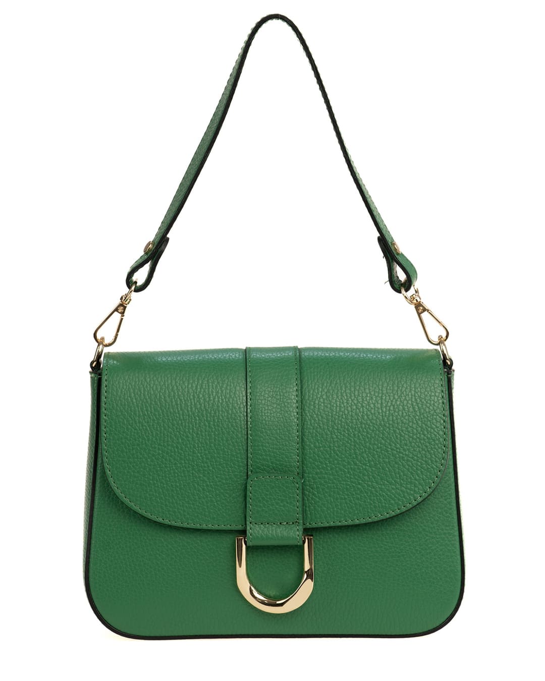 INES Borsa a spalla in vera pelle martellata verde con tracolla