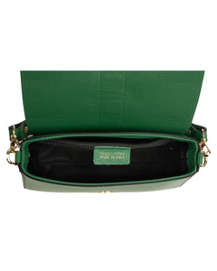 INES Borsa a spalla in vera pelle martellata verde con tracolla