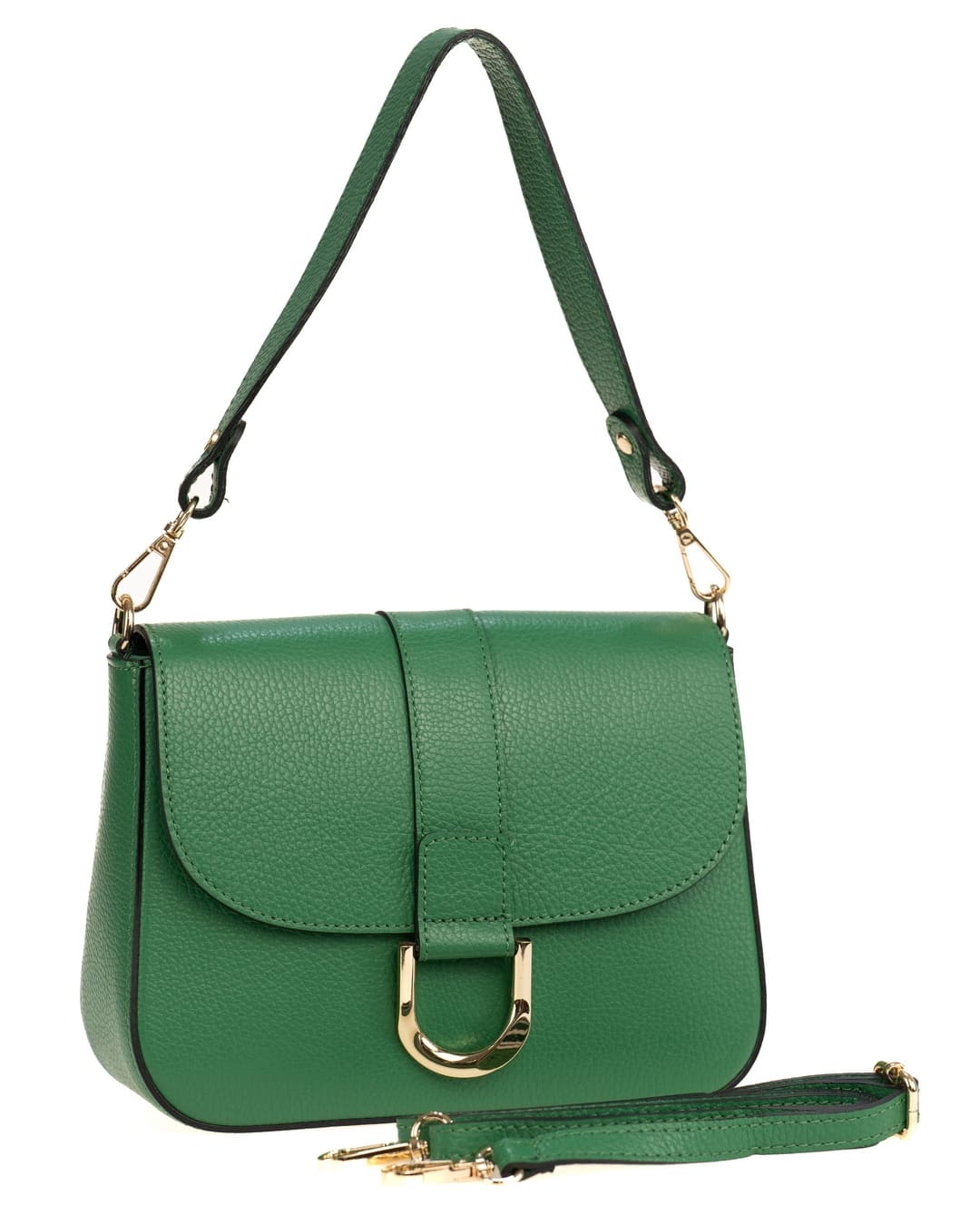 INES Borsa a spalla in vera pelle martellata verde con tracolla