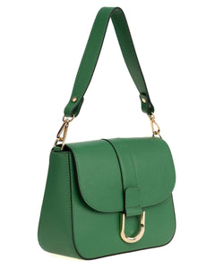 INES Borsa a spalla in vera pelle martellata verde con tracolla