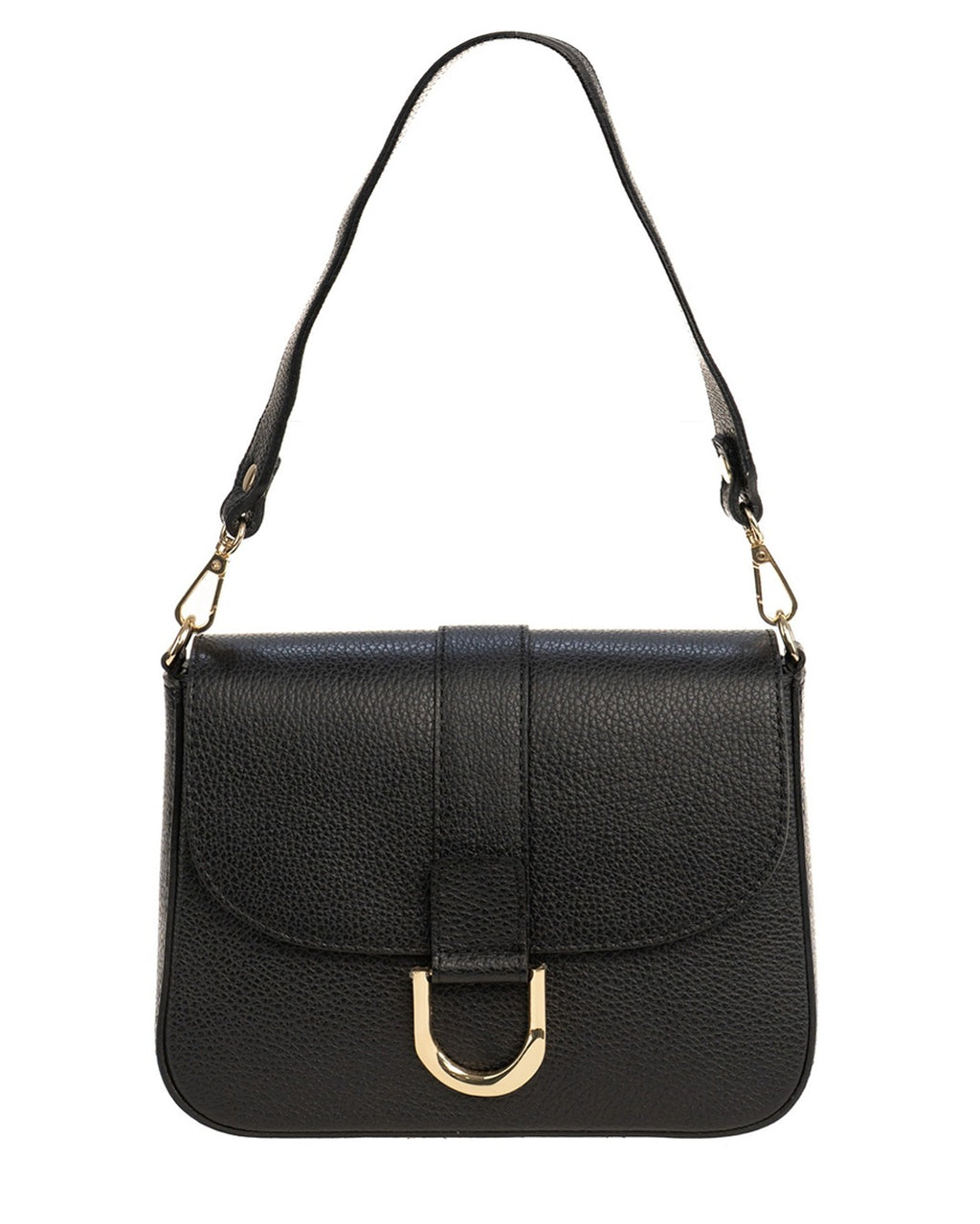 INES Borsa a spalla in vera pelle martellata nero con tracolla