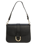 INES Borsa a spalla in vera pelle martellata nero con tracolla