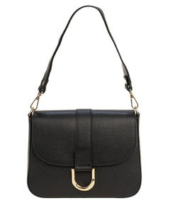 INES Borsa a spalla in vera pelle martellata nero con tracolla