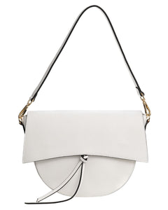 LUNA Borsa a spalla in vera pelle martellata bianco con tracolla