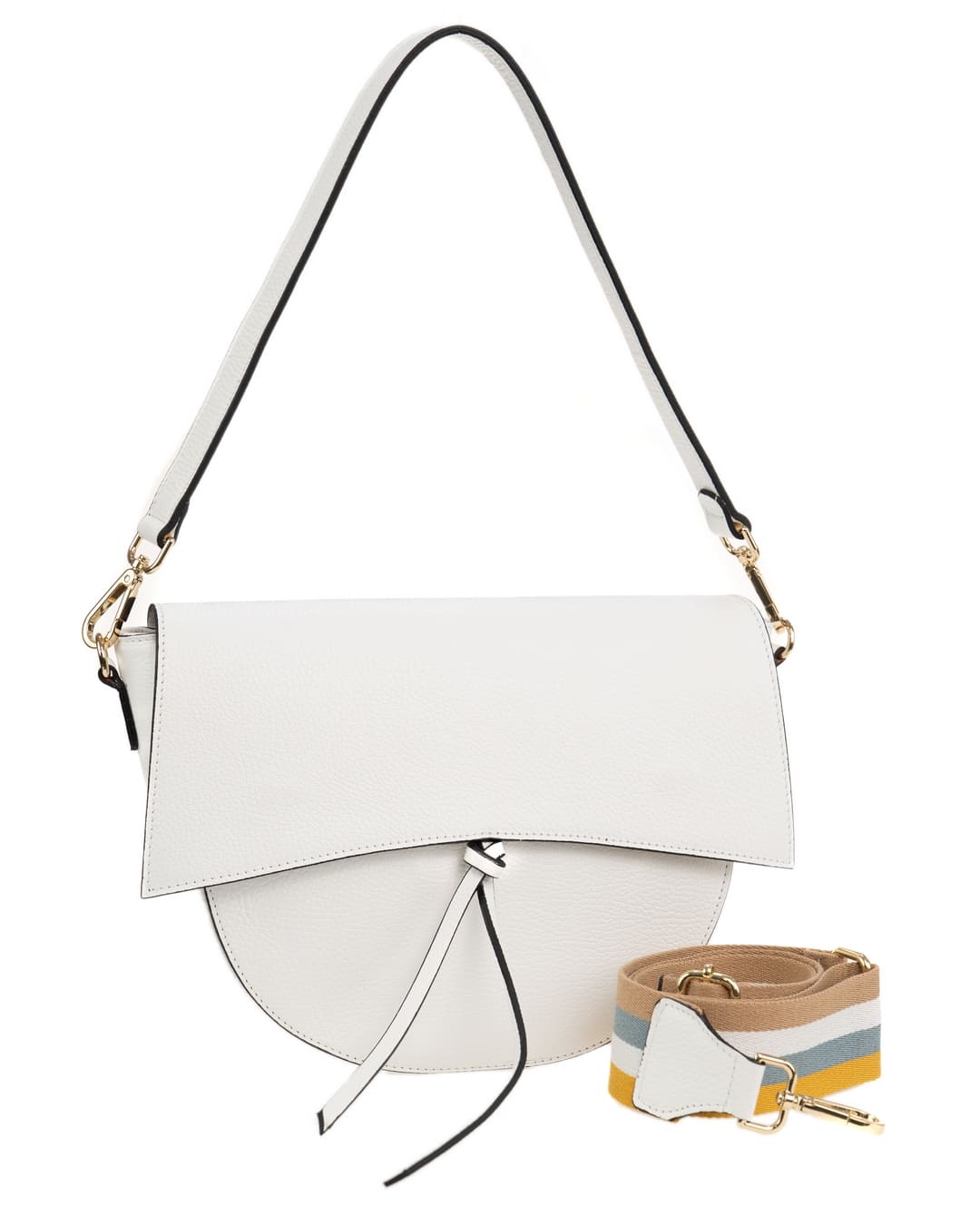 LUNA Borsa a spalla in vera pelle martellata bianco con tracolla