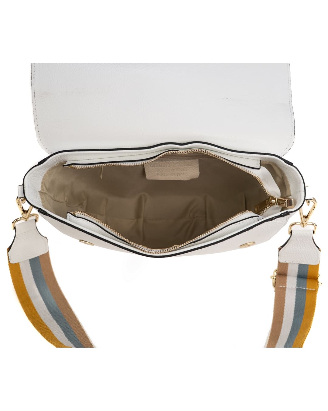 LUNA Borsa a spalla in vera pelle martellata bianco con tracolla