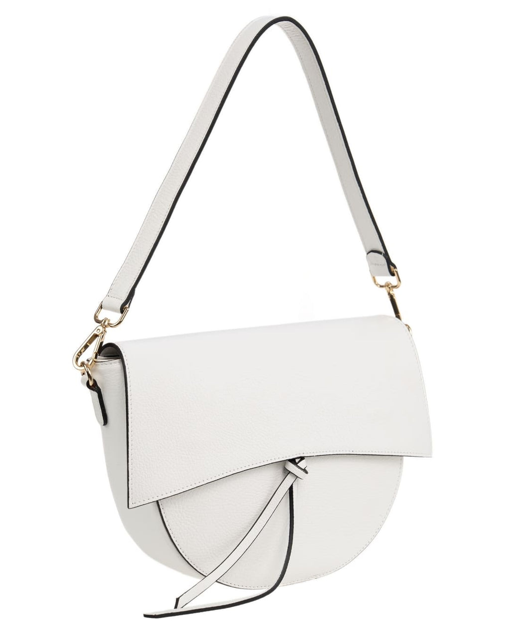 LUNA Borsa a spalla in vera pelle martellata bianco con tracolla
