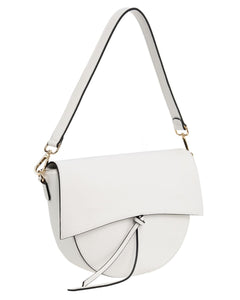 LUNA Borsa a spalla in vera pelle martellata bianco con tracolla