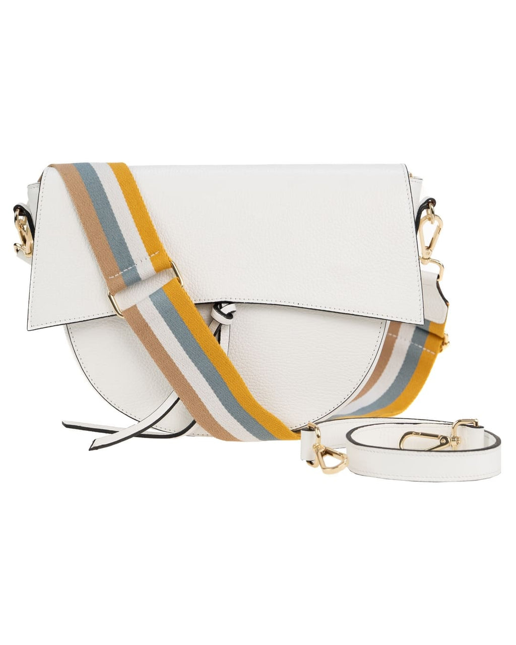 LUNA Borsa a spalla in vera pelle martellata bianco con tracolla