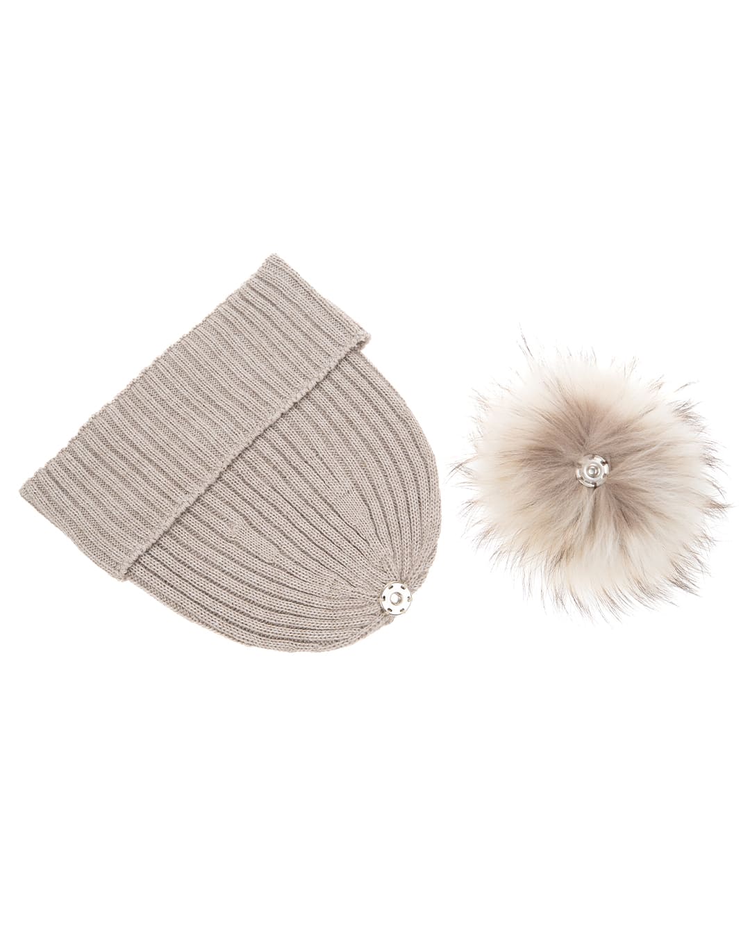 DAISY Cappello donna in lana beige con pompon in pelliccia