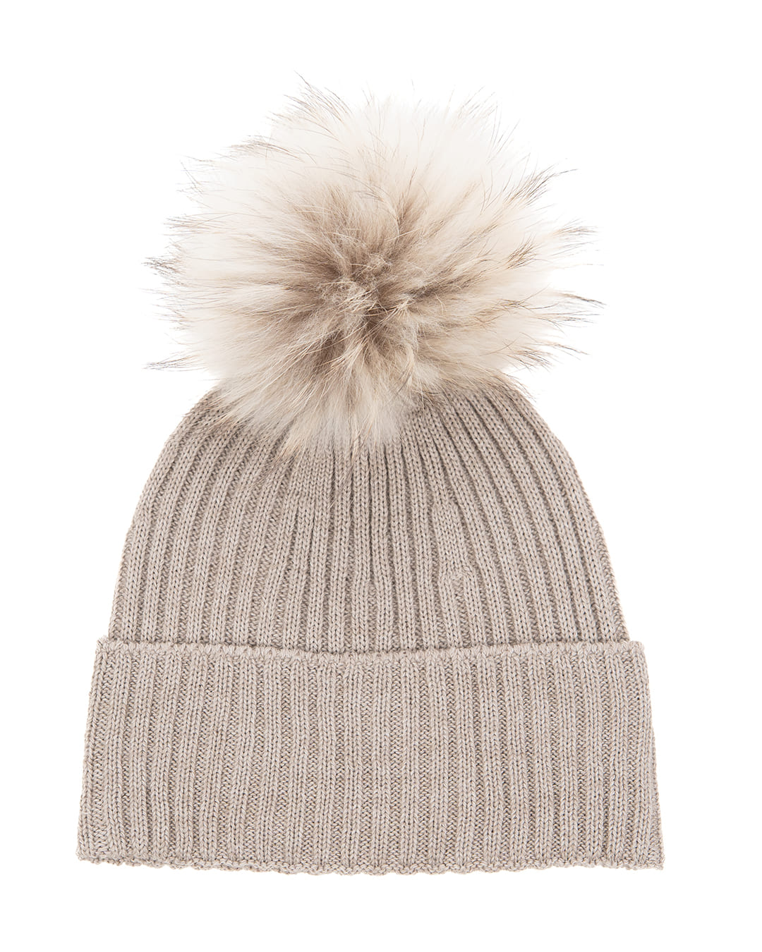 DAISY Cappello donna in lana beige con pompon in pelliccia