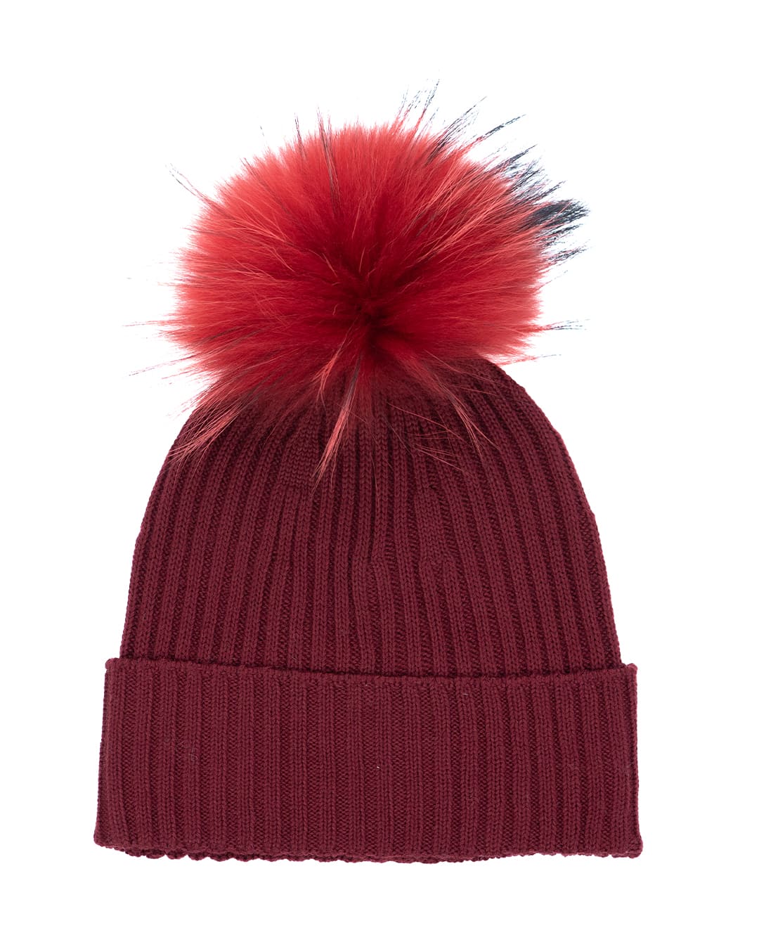 DAISY Cappello donna in lana bordeaux con pompon in pelliccia
