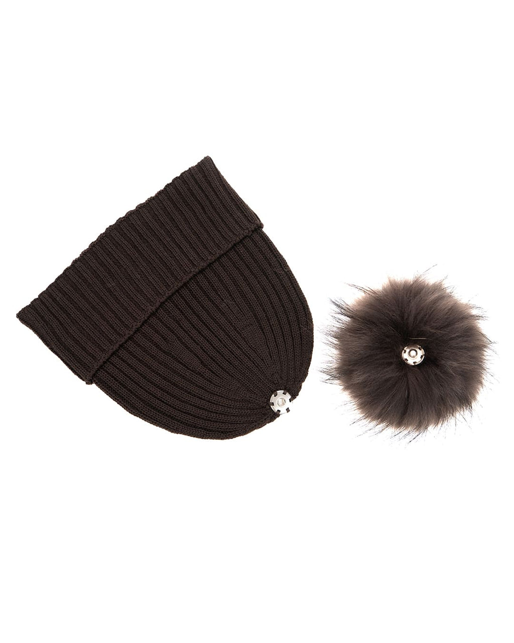 DAISY Cappello donna in lana marrone con pompon in pelliccia