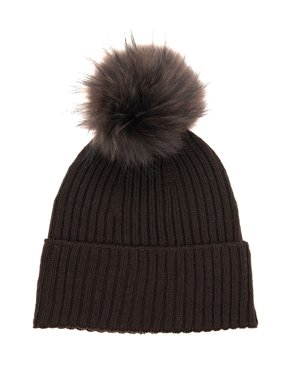 DAISY Cappello donna in lana marrone con pompon in pelliccia