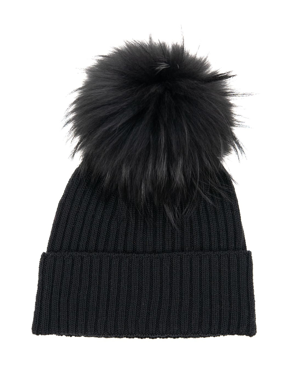 DAISY Cappello donna in lana nero con pompon in pelliccia