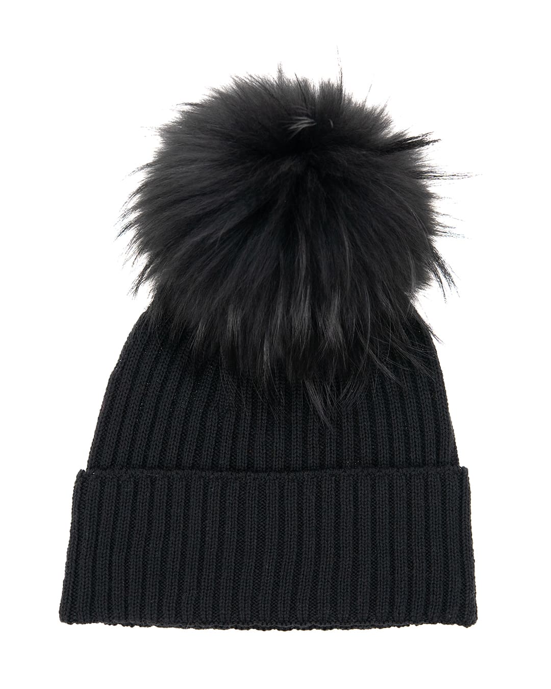 DAISY Cappello donna in lana nero con pompon in pelliccia