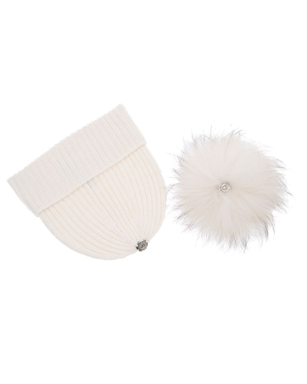DAISY Cappello donna in lana panna con pompon in pelliccia
