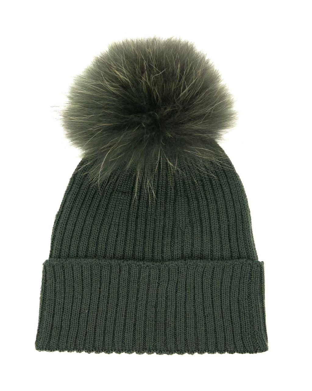 DAISY Cappello donna in lana verde con pompon in pelliccia