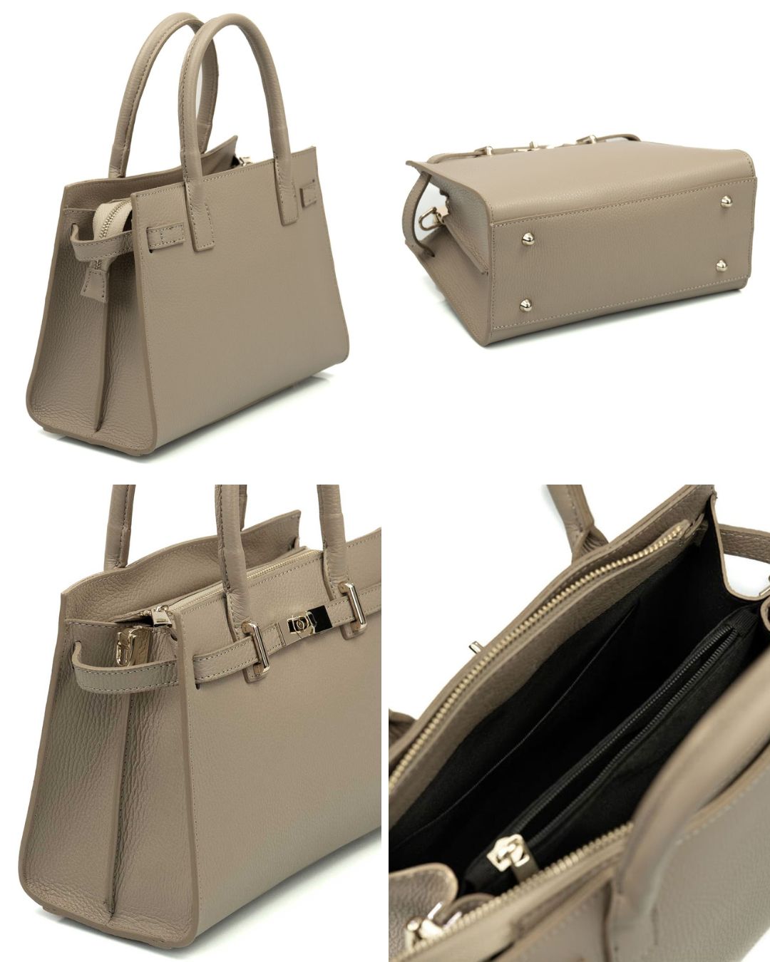 CELINE Borsa a mano in vera pelle martellata colore taupe con tracolla