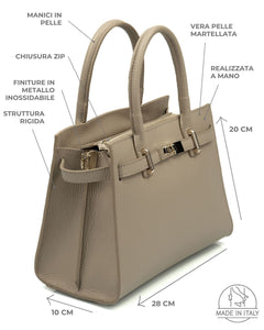 CELINE Borsa a mano in vera pelle martellata colore taupe con tracolla