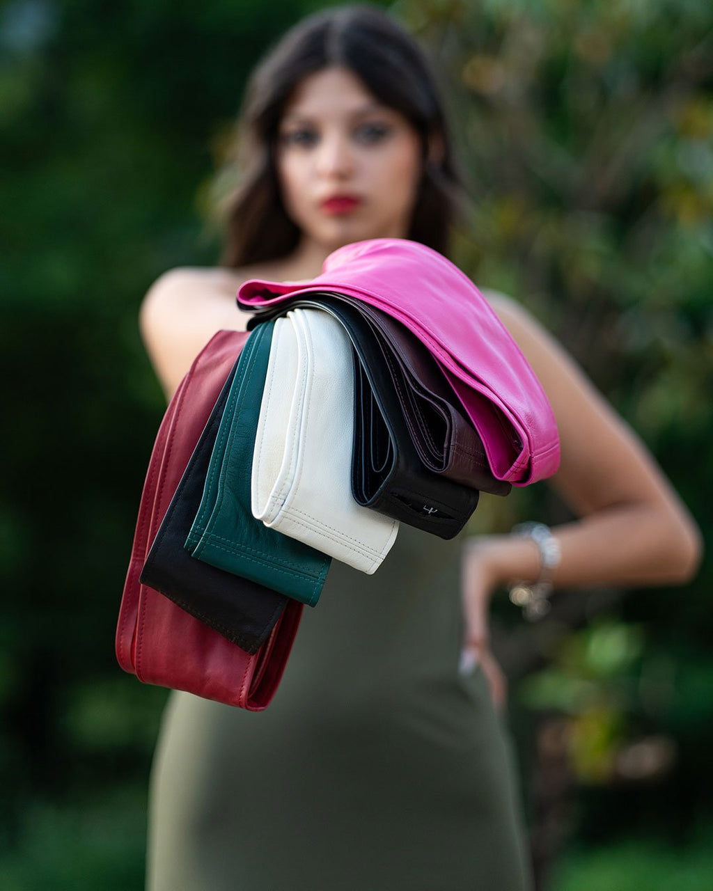 GEMINI Cintura Obi Fusciacca da donna in vera pelle verde