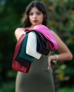 GEMINI Cintura Obi Fusciacca da donna in vera pelle fucsia