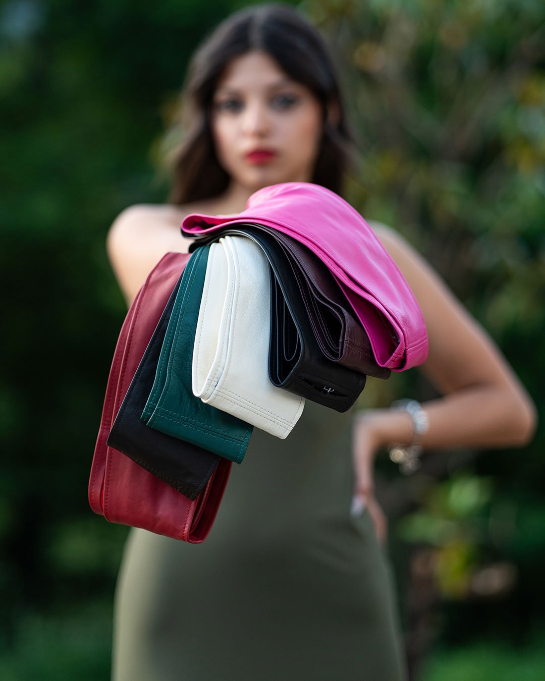 GEMINI Cintura Obi Fusciacca da donna in vera pelle fucsia