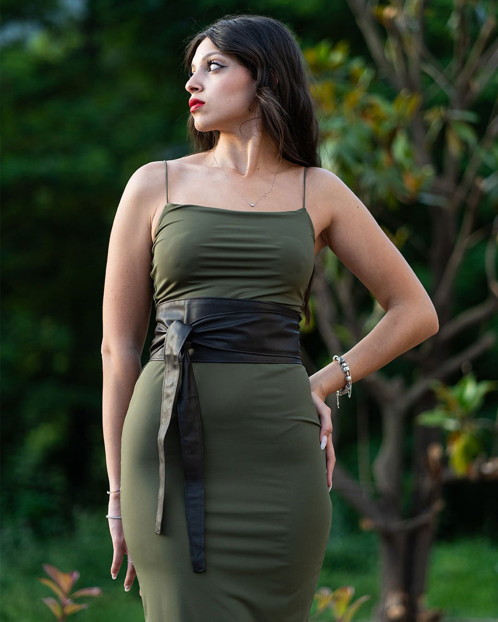GEMINI Cintura Obi Fusciacca da donna in vera pelle marrone marrone