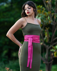 GEMINI Cintura Obi Fusciacca da donna in vera pelle fucsia