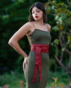 GEMINI Cintura Obi Fusciacca da donna in vera pelle rossa