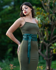 GEMINI Cintura Obi Fusciacca da donna in vera pelle verde