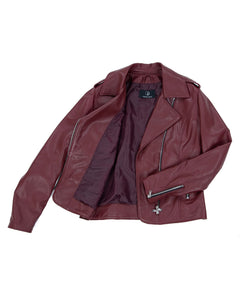 GEORGIA Giacca Chiodo da donna in vera pelle bordeaux