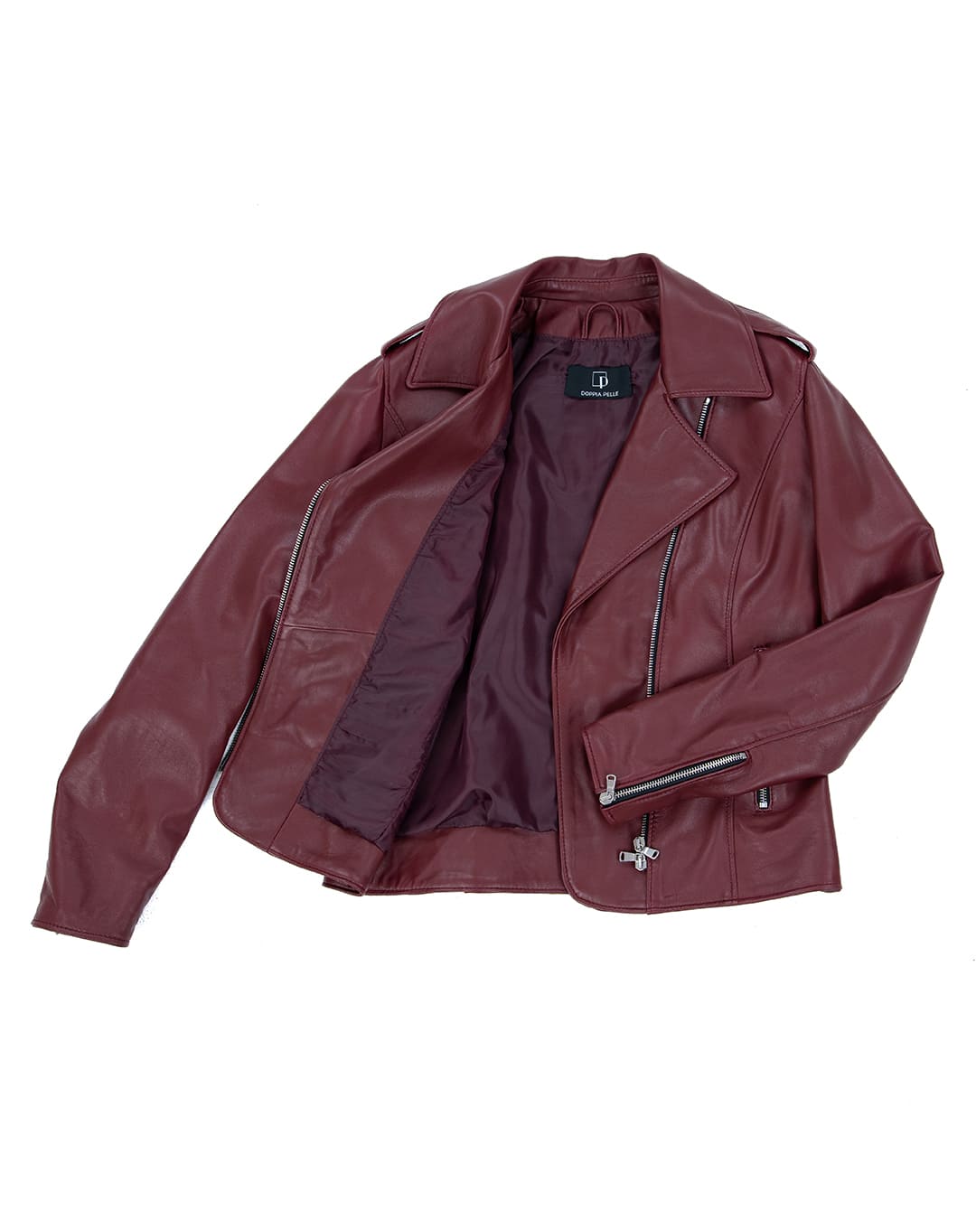GEORGIA Giacca Chiodo da donna in vera pelle bordeaux