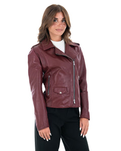 GEORGIA Giacca Chiodo da donna in vera pelle bordeaux
