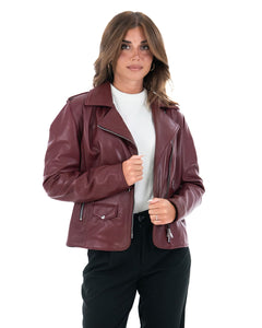 GEORGIA Giacca Chiodo da donna in vera pelle bordeaux