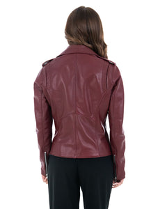 GEORGIA Giacca Chiodo da donna in vera pelle bordeaux