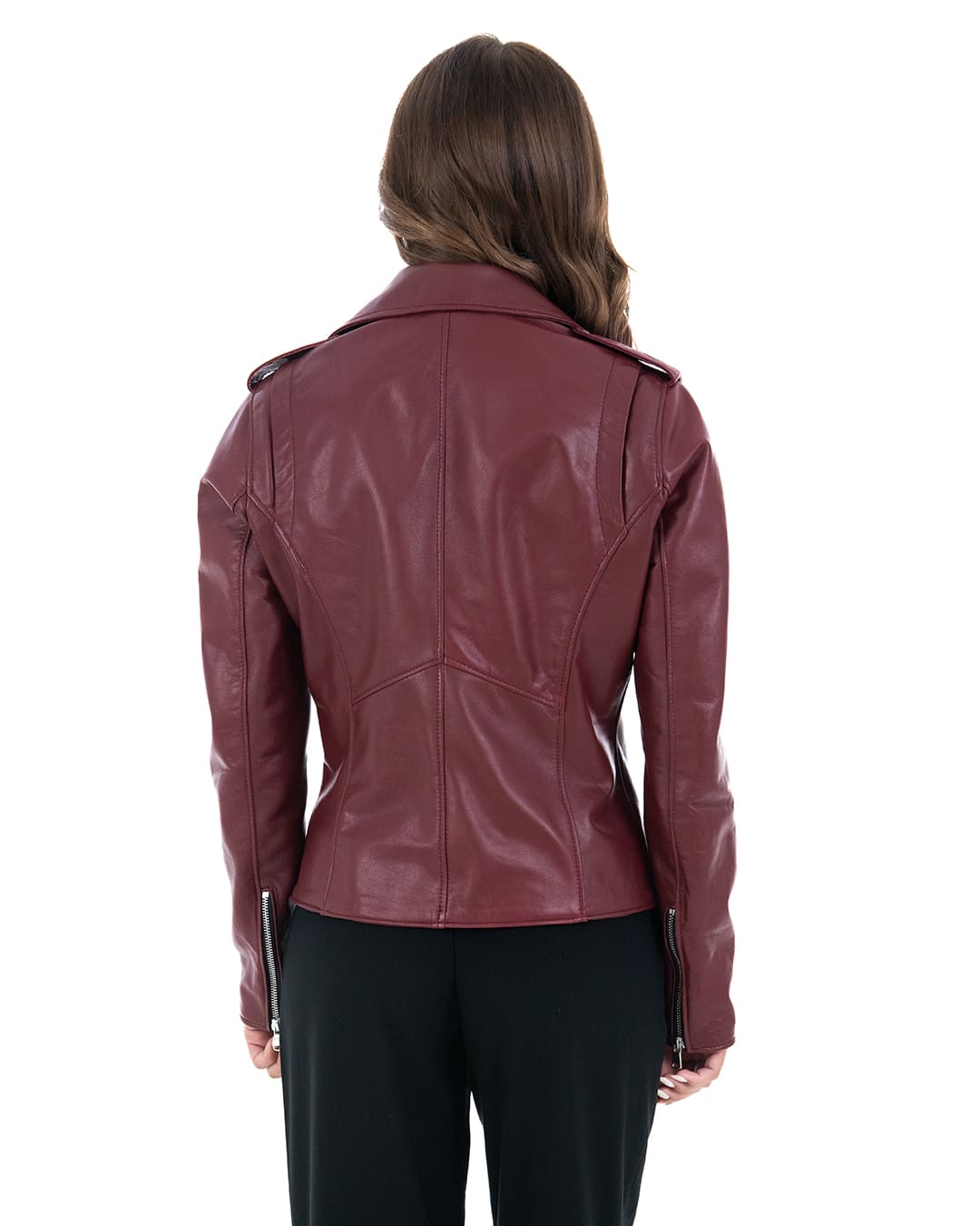 GEORGIA Giacca Chiodo da donna in vera pelle bordeaux