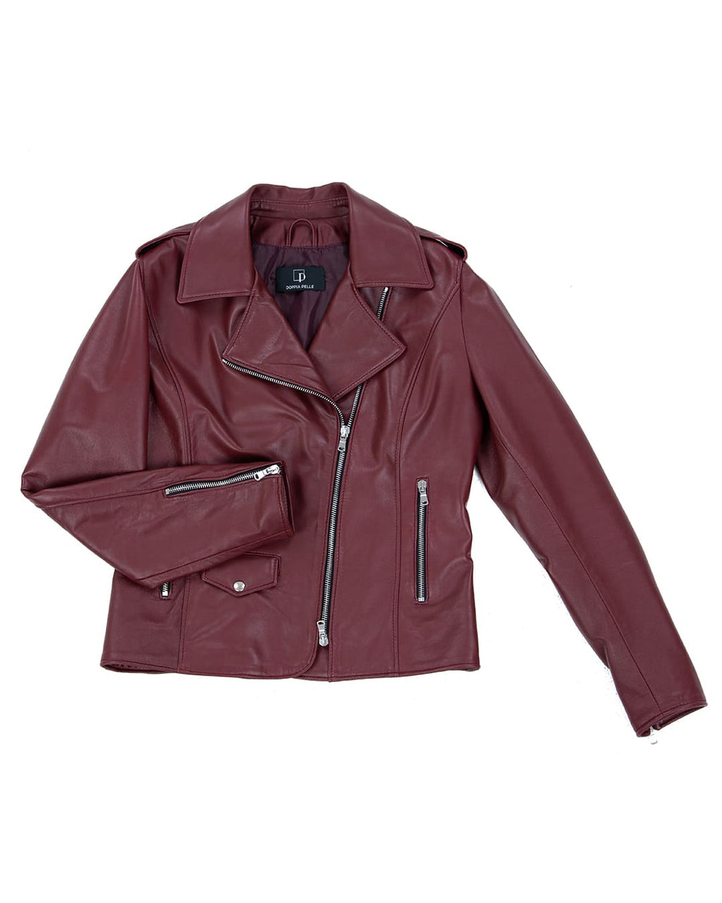 GEORGIA Giacca Chiodo da donna in vera pelle bordeaux