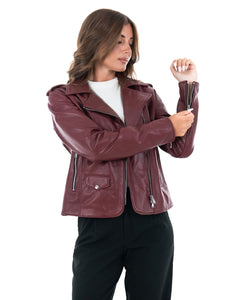 GEORGIA Giacca Chiodo da donna in vera pelle bordeaux